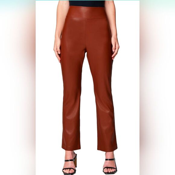 NWT BLANKNYC Womens Vegan brown soft Leather Wide Yoke Kick Flare Pant size 31 - Picture 1 of 12